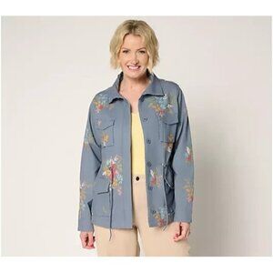 Driftwood Jeans Amber Linen Utility Jacket - Dusty Blue Size 1X A697832